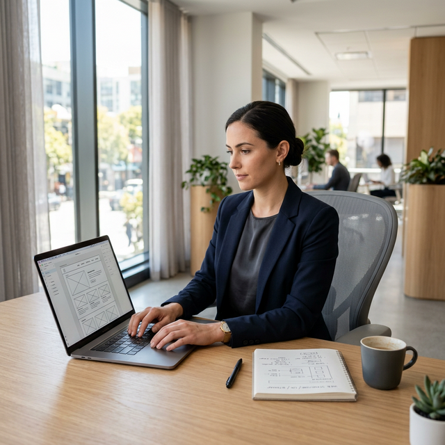 Profesional diseñando estructura web en portátil