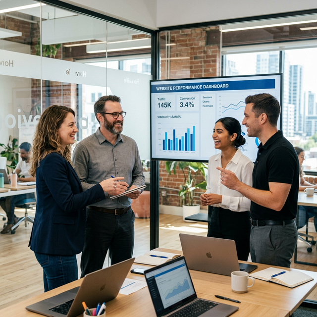 Equipo analizando métricas de diseño web