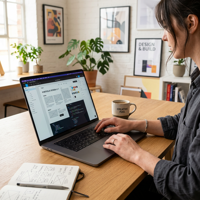 Diseñador web trabajando en entorno luminoso